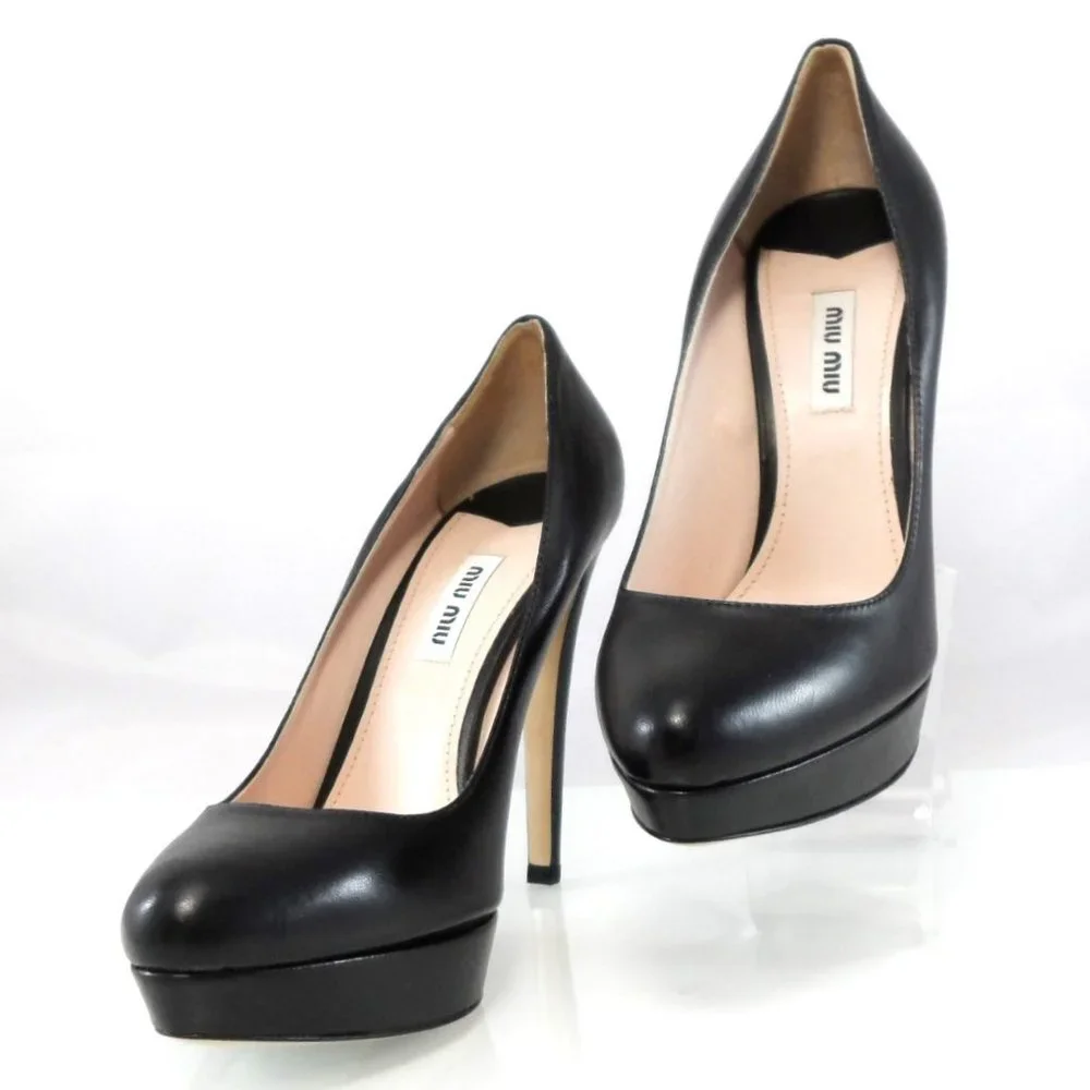 NIB$645 Miu Miu Classic Leather Platform Pump Stiletto Heels 38.5 8 - Picture 2 of 11